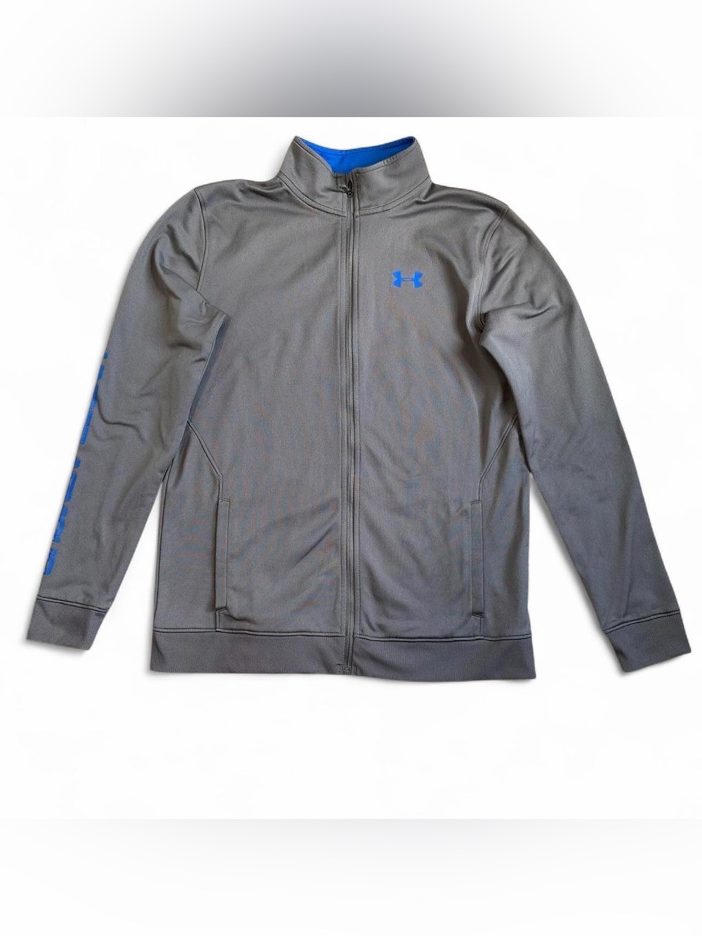 Under Armour Youth Gray Full-Zip Track Jacket with Blue Accents
